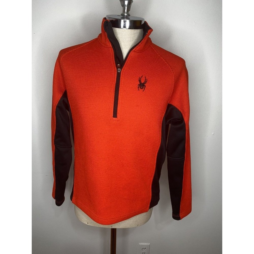 Spyder Core Sweater Men 1/4 Zip Sz S Red Black Ski Top Shirt Jacket Cardigan